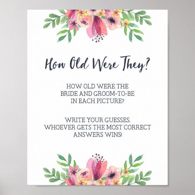 Wedding Shower How Old Were They Game Sign (Front)