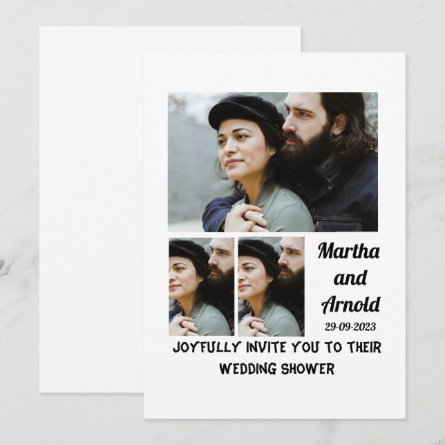 Wedding Shower Invitation custom 3 Photo Collage  (Front/Back)