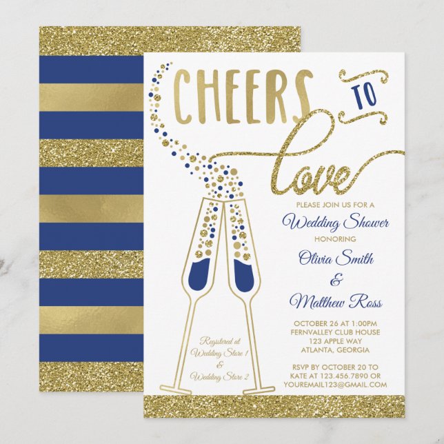 Wedding Shower Invitation, Faux Glitter/Foil Invitation (Front/Back)