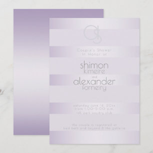 Wedding Shower   Lilac Shimmer Stripes Monogram Invitation