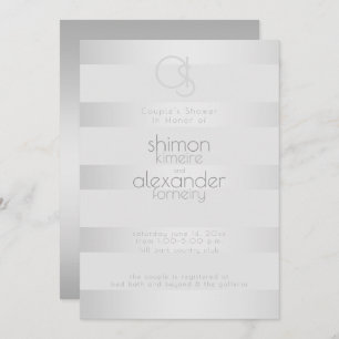 Wedding Shower Luminous Silver Stripes Monogram Invitation