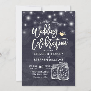 Wedding Shower Mason Jar String Light Floral Linen Invitation