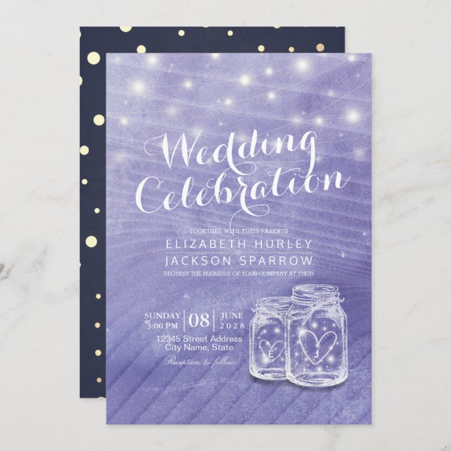 Wedding Shower Mason Jar String Lights Invitation (Front/Back)