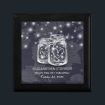Wedding Shower Mason Jars String Lights Navy Blue Gift Box<br><div class="desc">Modern Wedding Gift Box Templates - Elegant Mason Jar and String Lights on Navy Blue Floral Linen Background.
A Perfect Design for your Big Day. All text style,  colours,  sizes can be modified to fit your needs!</div>