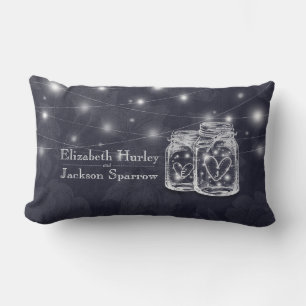 Wedding Shower Mason Jars String Lights Navy Blue Lumbar Cushion