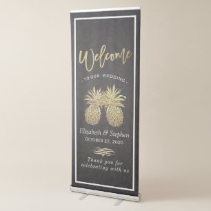 Wedding Shower Modern Black Gold Pineapple Couple Retractable Banner