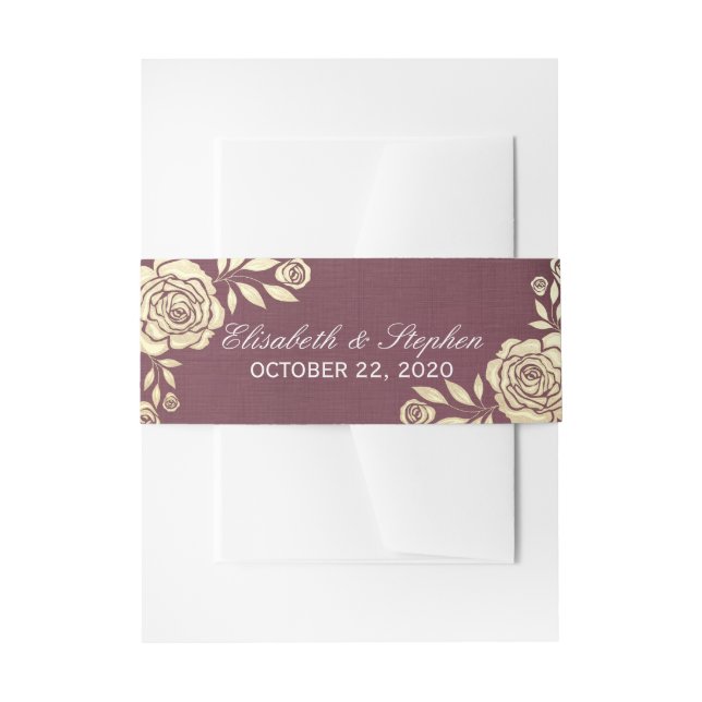 Wedding Shower Modern Golden Roses Burgundy Red Invitation Belly Band (Front Example)