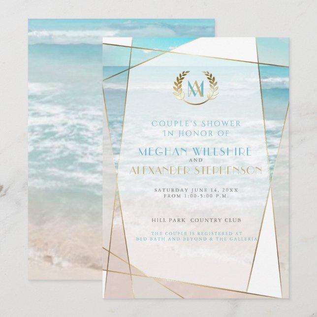 Wedding Shower |  Modern Monogram Beach Wedding Invitation (Front/Back)