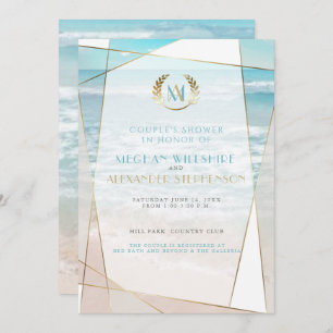 Wedding Shower Modern Monogram Beach Wedding Invitation