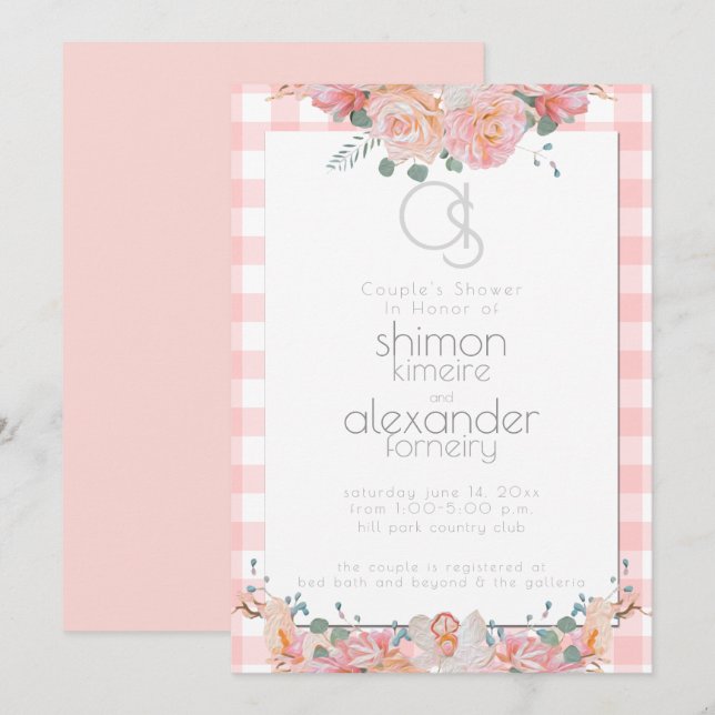 Wedding Shower |  Monogram Painted Floral Coral Invitation (Front/Back)
