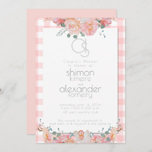 Wedding Shower Monogram Painted Floral Coral Invitation