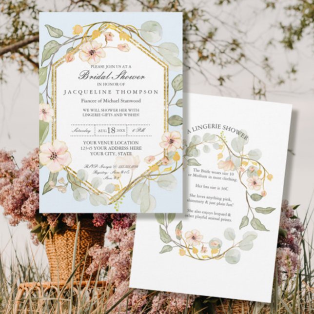 Wedding Shower Pale Blue Floral Rose Watercolor Invitation (Creator Uploaded)