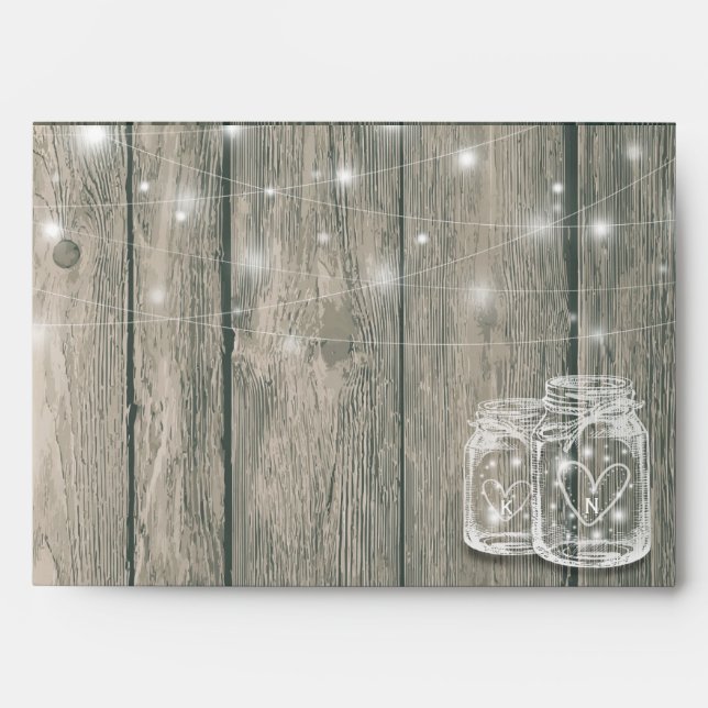 Wedding Shower Rustic Wood Mason Jar String Lights Envelope (Front)