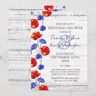 Wedding Shower Rustic Wood & Red Poppy Country Invitation
