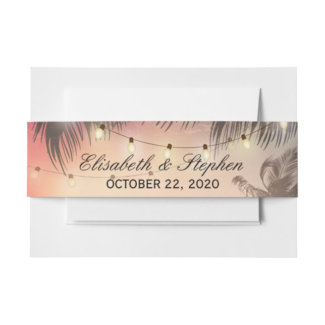 Wedding Shower Summer Beach Palm Tree String Light Invitation Belly Band (Front Example)