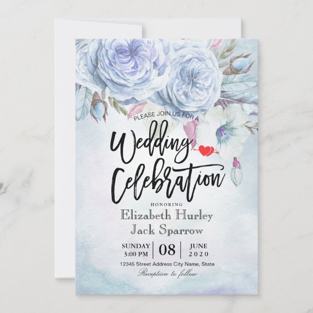 Wedding Shower Watercolor Bohemian Floral Feathers Invitation (Front)