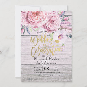 Wedding Shower Watercolor Boho Floral Rustic Wood Invitation