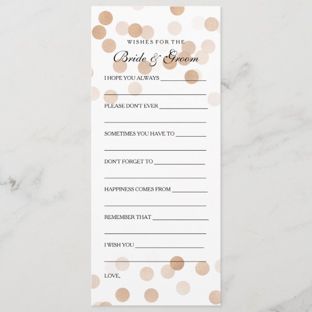 Wedding Shower Wishes Copper Foil Glitter Lights Advice Card (Front)