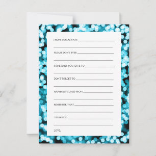 Wedding Shower Wishes Turquoise Sparkly Lights Advice Card