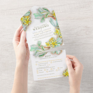Wedding sibbaldia yellow floral watercolor all in  all in one invitation