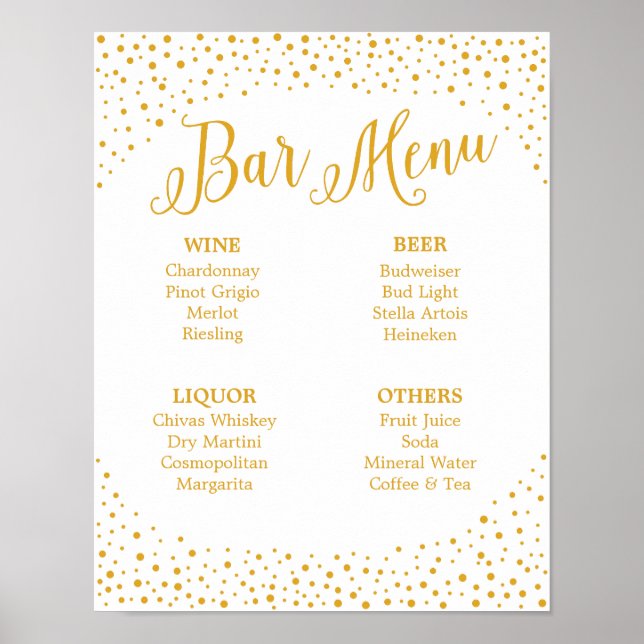 Wedding Sign – Bar Menu Confetti Wedding Sign (Front)