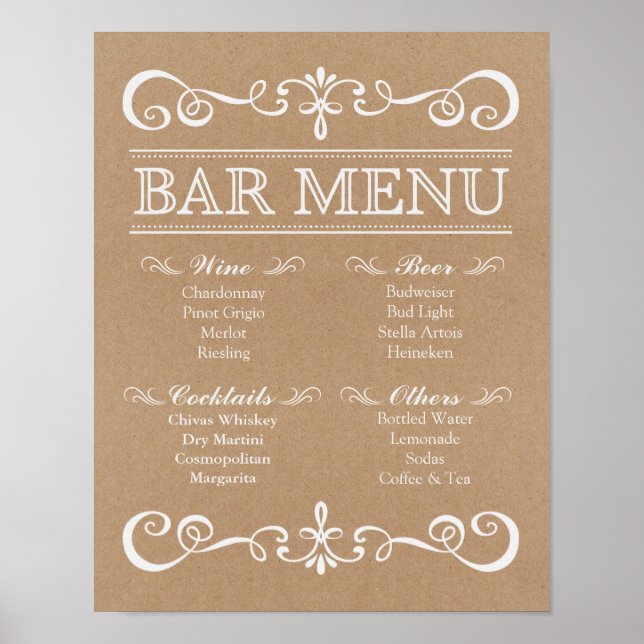 Wedding Sign – Bar Menu Rustic Wedding Sign (Front)