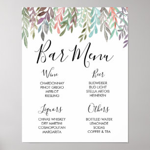 Wedding Sign – Bar Menu Watercolor Greenery Sign