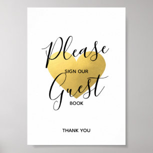 Wedding Sign Black Gold Heart   SIGN GUEST BOOK