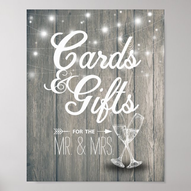 Wedding Sign Cards & Gifts Champagne Glasses Wood (Front)