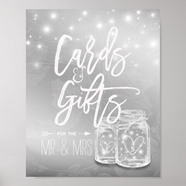 Wedding Sign Cards Gifts Mason Jars String Lights (Front)