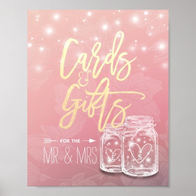 Wedding Sign Cards Gifts Mason Jars String Lights (Front)
