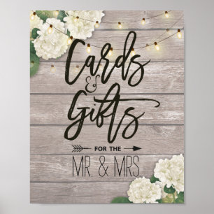 Wedding Sign Cards Gifts Wood Floral String Lights