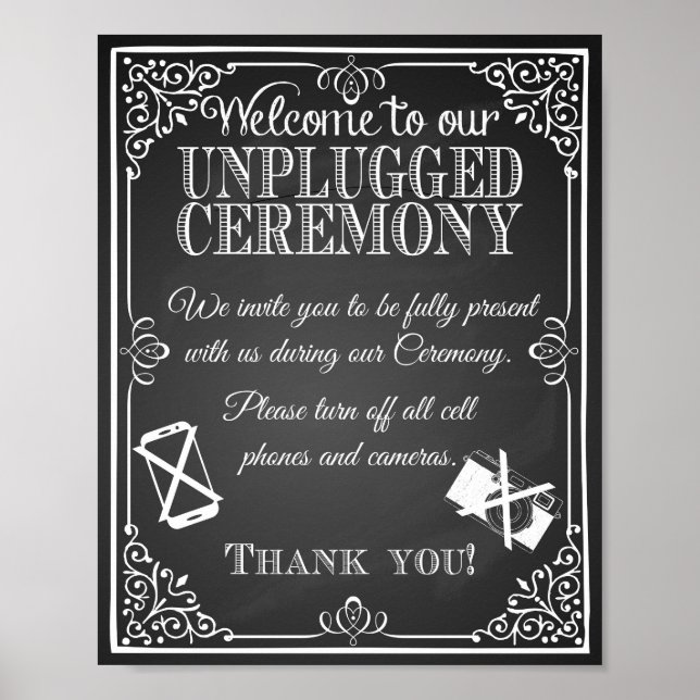 Wedding sign chalkboard unplugged ceremony (Front)