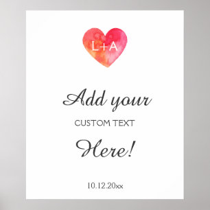 Wedding sign custom text, watercolor heart