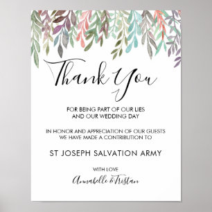 Wedding Sign – Donation Watercolor Greenery Sign