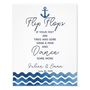 wedding sign, flip flops, wedding, navy nautical photo print