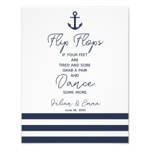 wedding sign, flip flops, wedding, navy nautical photo print