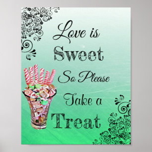 Wedding Sign for Candy Buffet Pink and Gree Poster