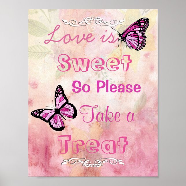 Wedding Sign for Candy Buffet, Pink & Butterflies (Front)