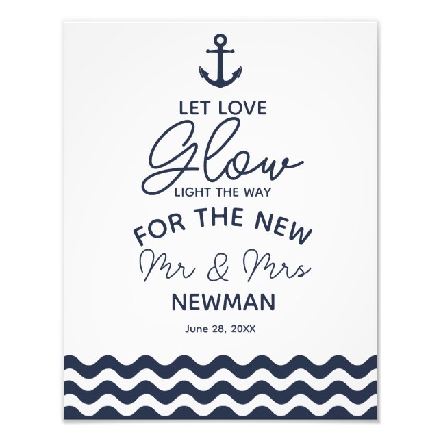wedding sign, glow sticks, wedding, navy nautical photo print (Front)