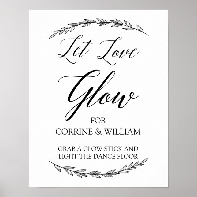 Wedding Sign – Let Love Glow Laurel Wedding Sign (Front)