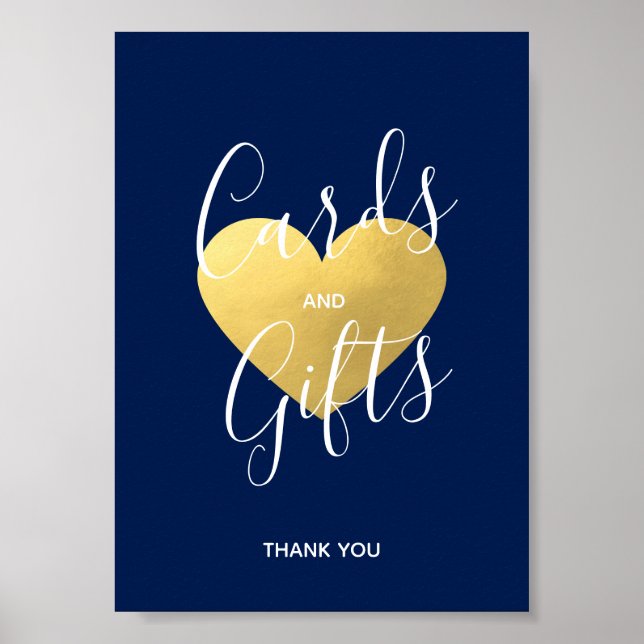 Wedding Sign Navy Blue Gold Heart CARDS and GIFTS (Front)