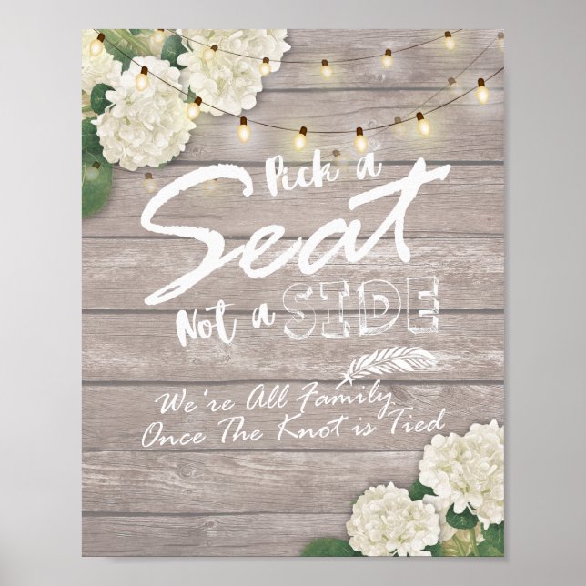 Wedding Sign Pick A Seat Not A Side Wood & Flowers (Front)