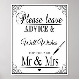 Wedding sign Please leave advice & well wishes