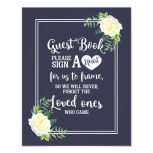 wedding sign, please sign a heart, floral rose