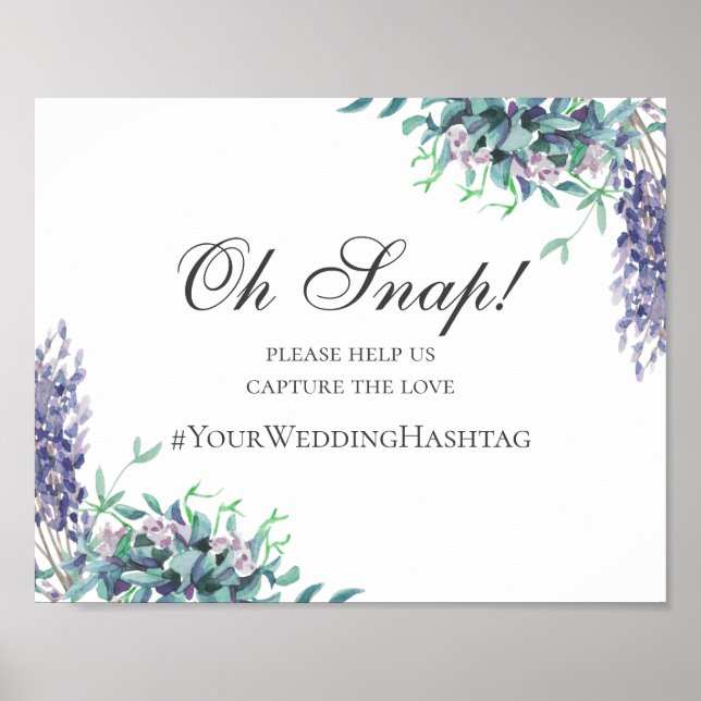 Wedding sign. Purple floral instagram hashtag Poster (Front)