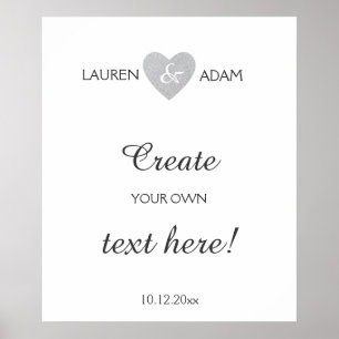 Wedding sign silver glitter heart, custom text
