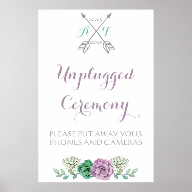 Wedding sign Unplugged Ceremony, bothanical flower (Front)
