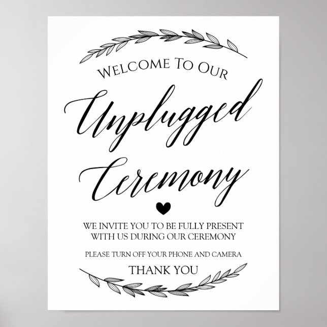 Wedding Sign - Unplugged Ceremony Laurel Sign (Front)