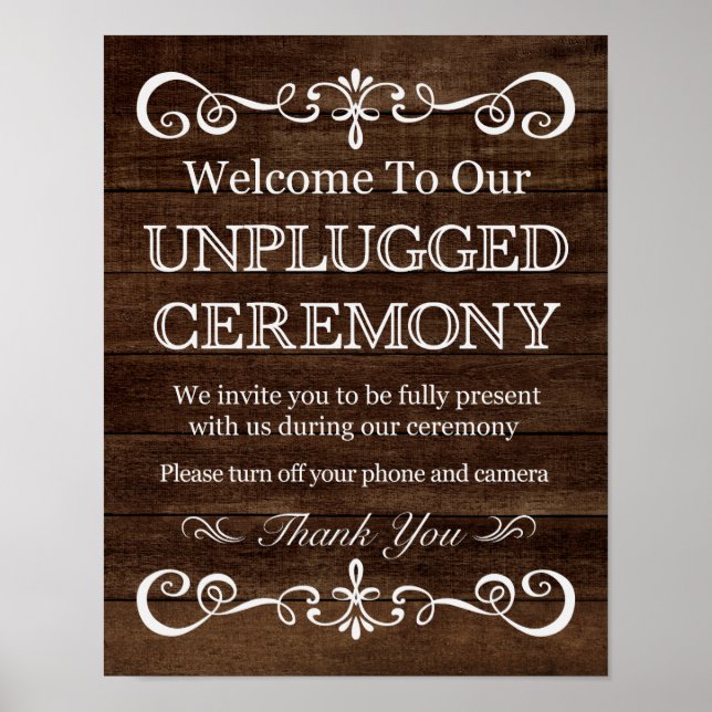 Wedding Sign – Unplugged Ceremony Rustic Wedding (Front)